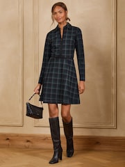 Love & Roses Black Collared Check Ponte Long Sleeve Mini Dress - Image 3 of 5