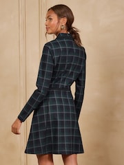 Love & Roses Black Collared Check Ponte Long Sleeve Mini Dress - Image 4 of 5