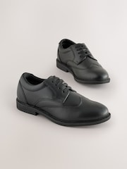 Black Smart Leather Elastic Lace School Shoes - Image 1 of 5