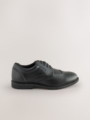 Black Smart Leather Elastic Lace School Shoes - Image 2 of 5