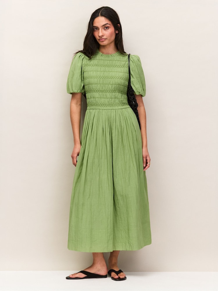 Ro&Zo Green Cotton Shirred Bodice Dress - Image 1 of 5