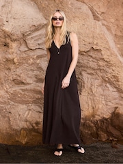Ro&Zo Brown Slub Jersey V-Neck Midi Dress - Image 1 of 7