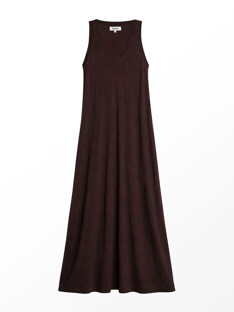 Ro&Zo Brown Slub Jersey V-Neck Midi Dress - Image 7 of 7