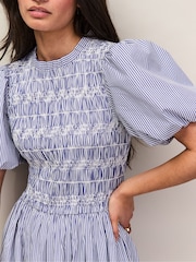 Ro&Zo Blue Petite Cotton Shirred Bodice Dress - Image 3 of 6