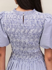 Ro&Zo Blue Petite Cotton Shirred Bodice Dress - Image 6 of 6