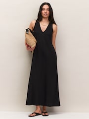 Ro&Zo Black Petite Slub Jersey V-Neck Midi Dress - Image 1 of 4