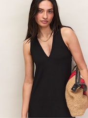 Ro&Zo Black Petite Slub Jersey V-Neck Midi Dress - Image 3 of 4