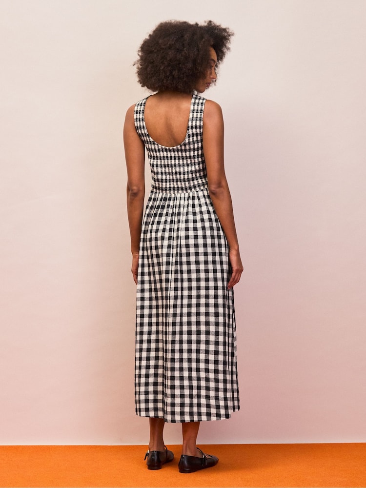 Ro&Zo Black Petite Gingham Shirred Racer Dress With Linen - Image 2 of 4