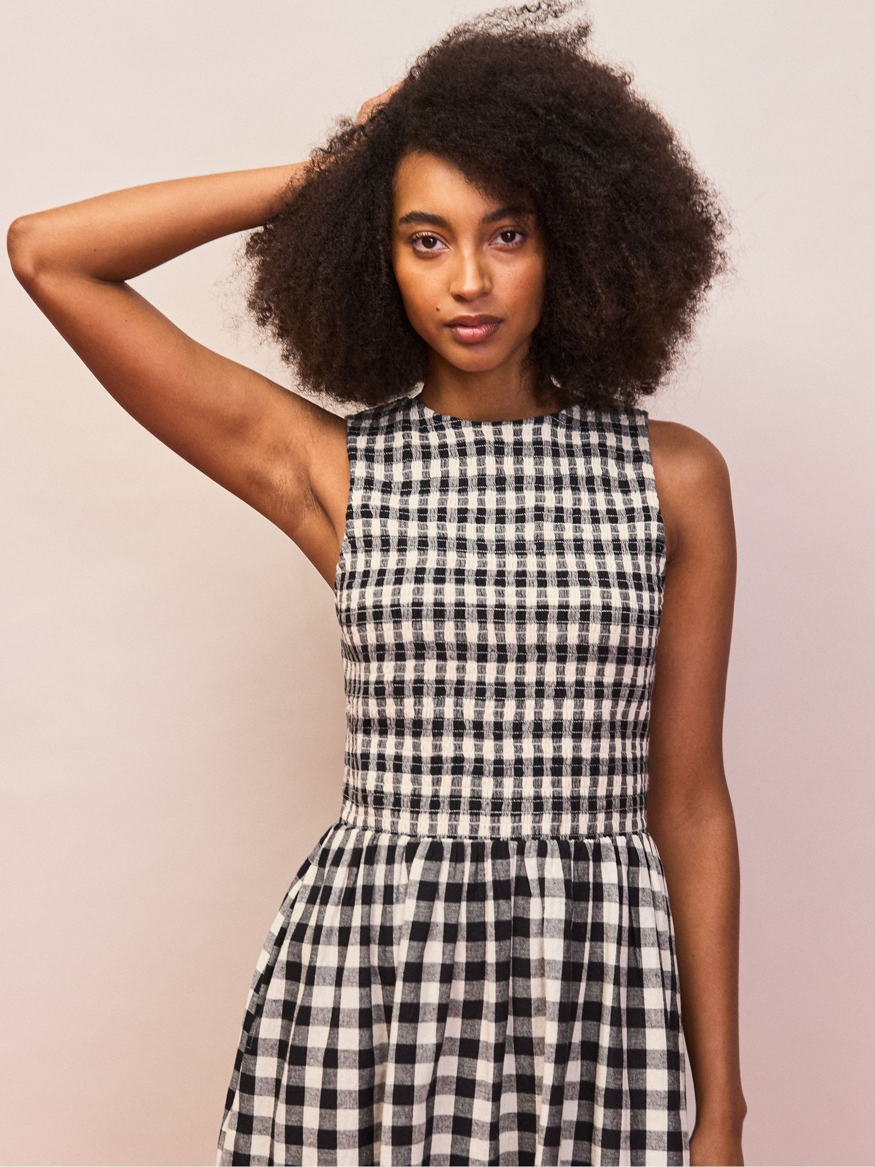 Buy Ro&Zo Black Petite Gingham Shirred Racer Dress With Linen from
