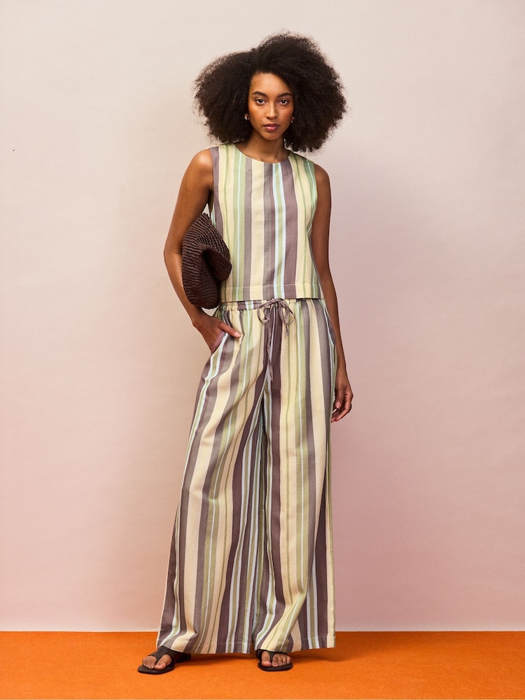 Ro&Zo Stripe Wide Leg Trousers With Linen - Image 1 of 4