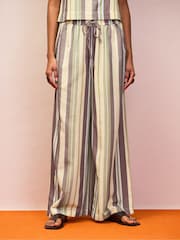 Ro&Zo Stripe Wide Leg Trousers With Linen - Image 2 of 4