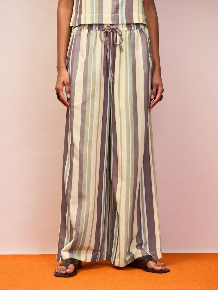 Ro&Zo Stripe Wide Leg Trousers With Linen - Image 2 of 4