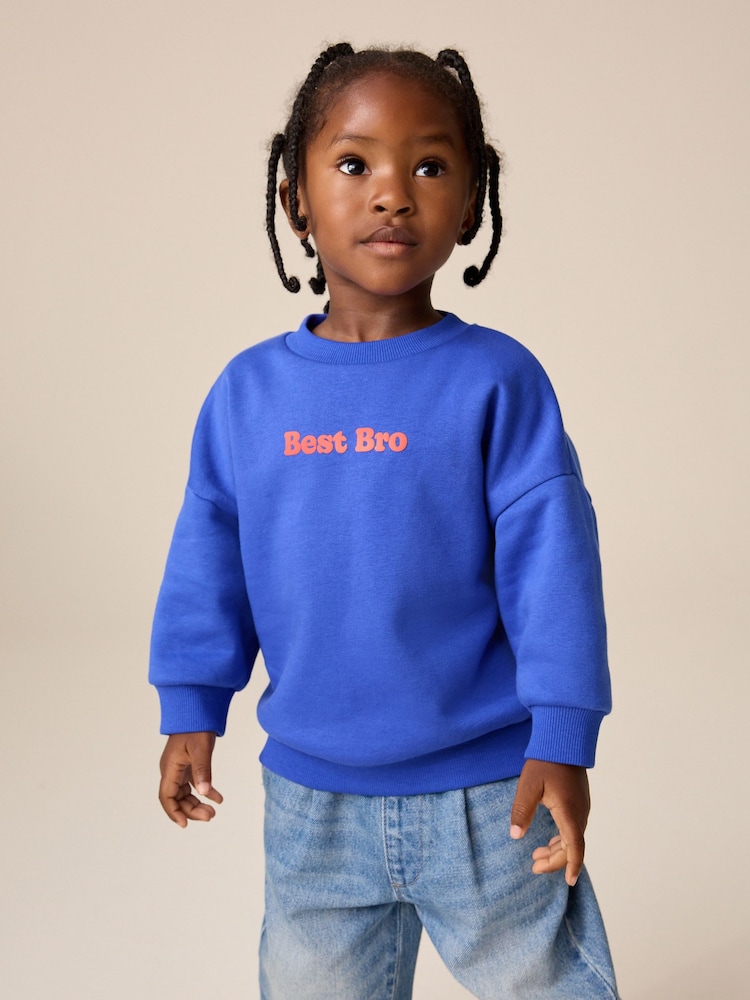 Colbalt Blue Best Brother Printed Crew Neck Sweat Top (3mths-7yrs) - Image 1 of 8