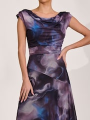 أرجواني - Jolie Moi Asymmetrical Draped Mesh Maxi Dress - Image 3 of 6