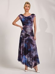 أرجواني - Jolie Moi Asymmetrical Draped Mesh Maxi Dress - Image 4 of 6