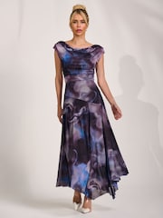 أرجواني - Jolie Moi Asymmetrical Draped Mesh Maxi Dress - Image 6 of 6