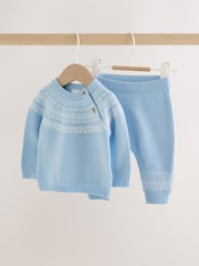 Blue Fairisle Baby Knitted Jumper and Leggings Set (0mths-2yrs) - Image 1 of 8