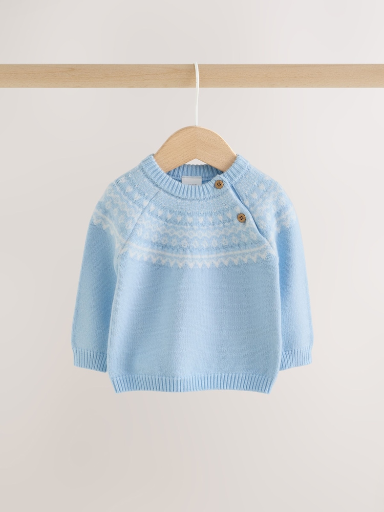 Blue Fairisle Baby Knitted Jumper and Leggings Set (0mths-2yrs) - Image 2 of 8 Blue Fairisle Baby Knitted Jumper and Leggings Set (0mths-2yrs) - Image 2 of 8