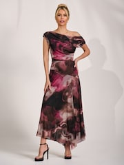 Jolie Moi Asymmetrical Draped Mesh Maxi Dress - Image 1 of 6