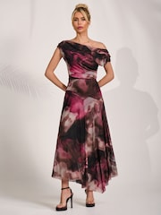 Jolie Moi Asymmetrical Draped Mesh Maxi Dress - Image 4 of 6