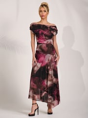Jolie Moi Asymmetrical Draped Mesh Maxi Dress - Image 5 of 6