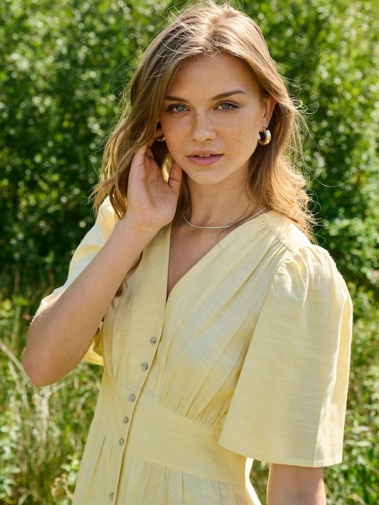 JDY Yellow Butter Button Through Midi Dress - Image 2 of 10