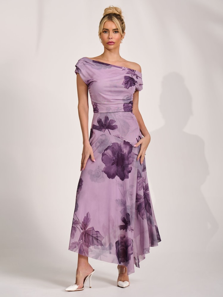 Buy Jolie Moi Light Purple Asymmetrical Draped Mesh Maxi Dress from Next USA