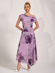 أرجواني فاتح - Jolie Moi Asymmetrical Draped Mesh Maxi Dress - Image 5 of 6