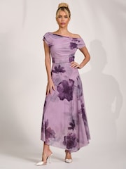 أرجواني فاتح - Jolie Moi Asymmetrical Draped Mesh Maxi Dress - Image 6 of 6