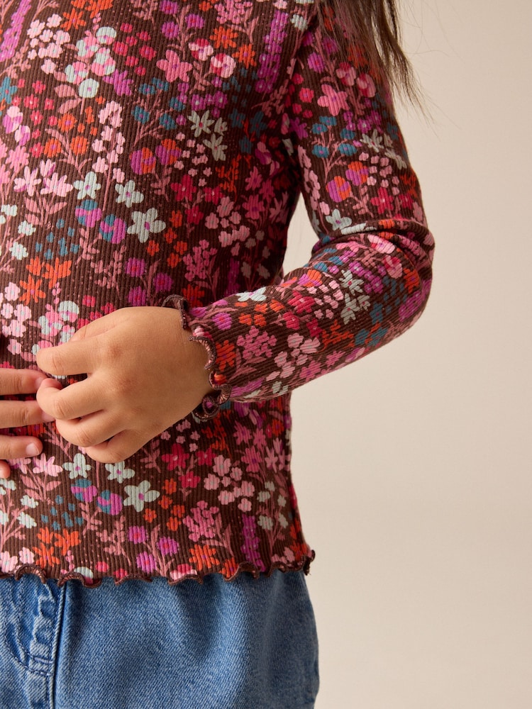 Choco Ditsy Rib Long Sleeve T-Shirt (3mths-7yrs) - Image 2 of 7 Choco Ditsy Rib Long Sleeve T-Shirt (3mths-7yrs) - Image 2 of 7