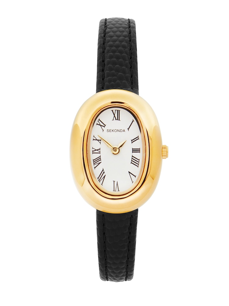 Sekonda Black Bellamy 23mm Oval Analogue Watch Semi-Bangle - Image 1 of 5