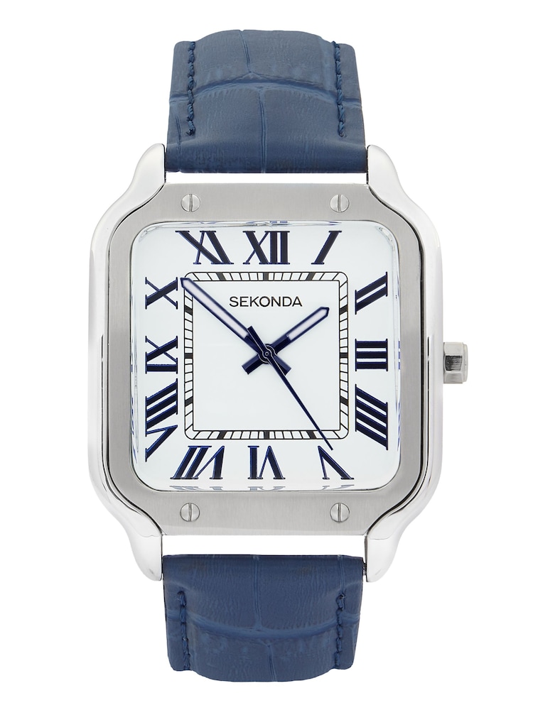Sekonda Blue Rene 39mm Square Analogue Watch with Strap - Image 1 of 5