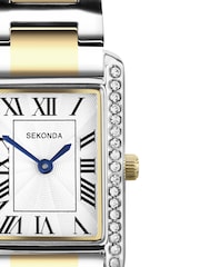Sekonda Silver Plated Colette 22mm Rectangular Analogue Watch with Two Tone Bracelet - Image 4 of 5