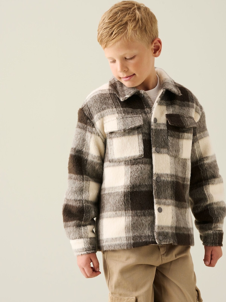 Angel & Rocket Brown Odin Brushed Check Fleece Lined Jacket - Image 1 of 6 Angel & Rocket Brown Odin Brushed Check Fleece Lined Jacket - Image 1 of 6