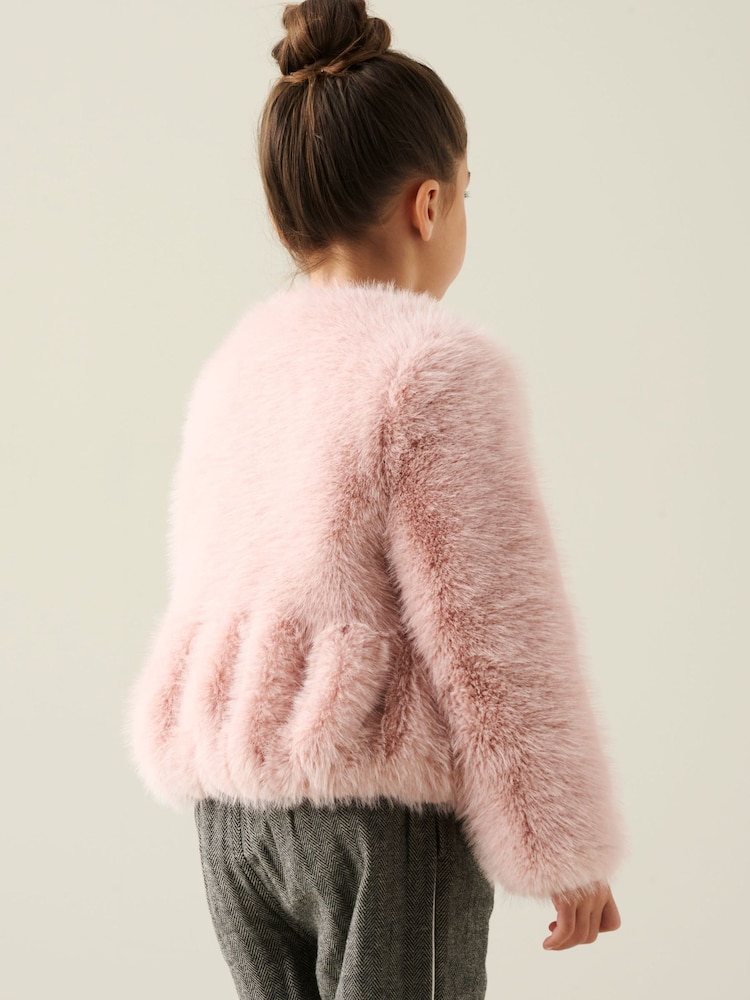 Angel & Rocket Pink Paula Peplum Fur Jacket - Image 2 of 3 Angel & Rocket Pink Paula Peplum Fur Jacket - Image 2 of 3