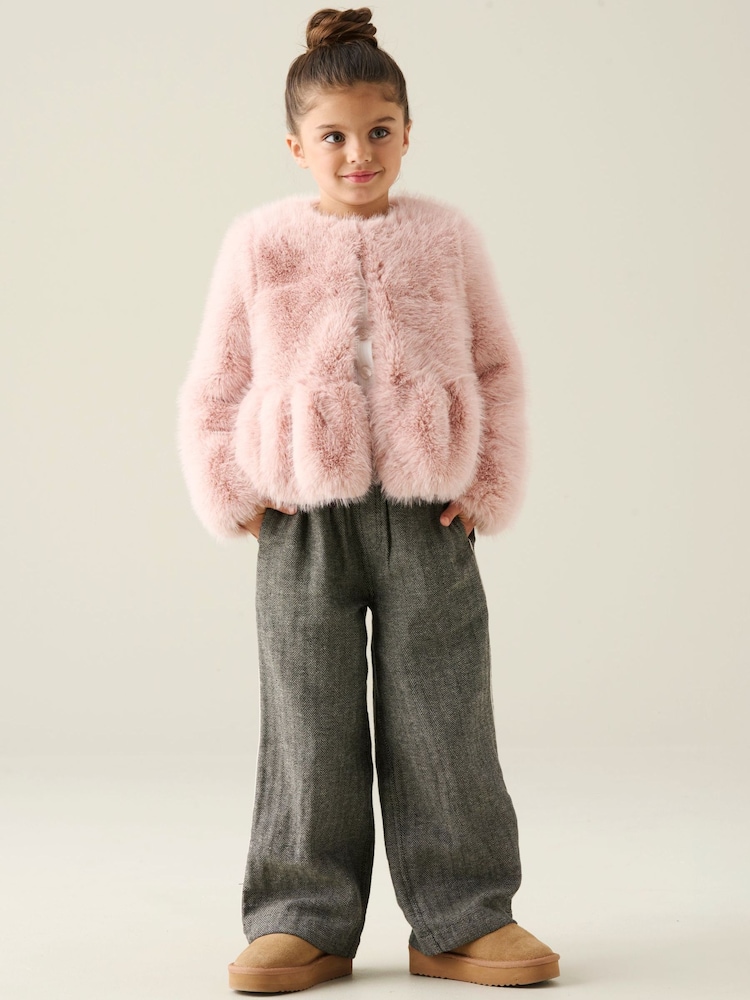 Angel & Rocket Pink Paula Peplum Fur Jacket - Image 3 of 3 Angel & Rocket Pink Paula Peplum Fur Jacket - Image 3 of 3