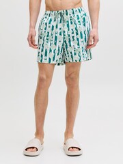 JACK & JONES Green Novelty Pattern Swim Shorts - Image 1 of 5