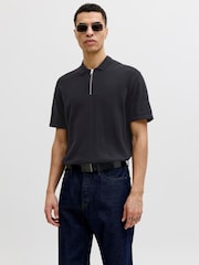 JACK & JONES Black Regular Fit Knit Zip Polo Shirt - Image 1 of 5