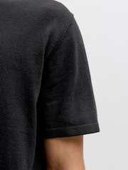 JACK & JONES Black Regular Fit Knit Zip Polo Shirt - Image 5 of 5