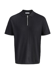 JACK & JONES Black Regular Fit Knit Zip Polo Shirt - Image 6 of 6
