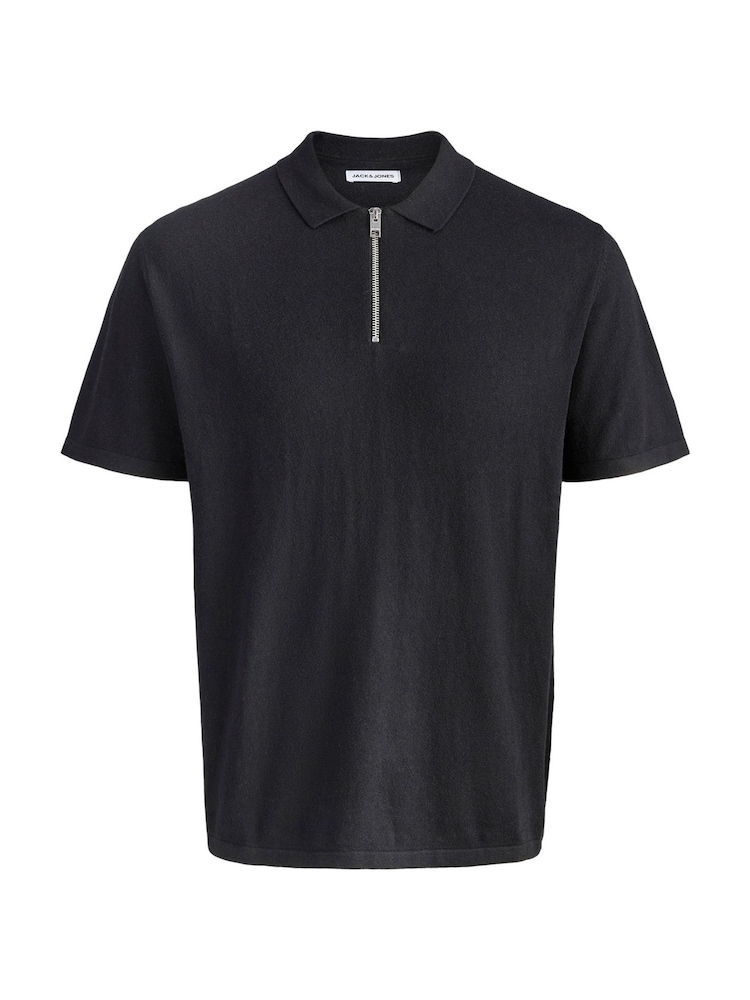 JACK & JONES Black Regular Fit Knit Zip Polo Shirt - Image 6 of 6 JACK & JONES Black Regular Fit Knit Zip Polo Shirt - Image 6 of 6