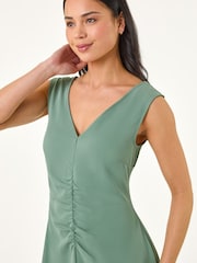 Roman Green Petite V-neck Ruched Stretch Midi Dress - Image 4 of 5