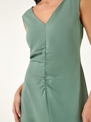 Roman Green Petite V-neck Ruched Stretch Midi Dress - Image 5 of 5