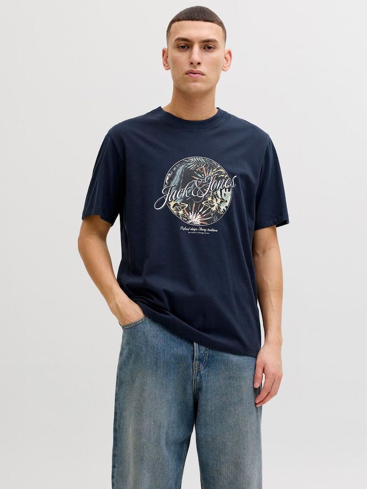 JACK & JONES Blue Regular Fit Logo T-Shirt - Image 1 of 5