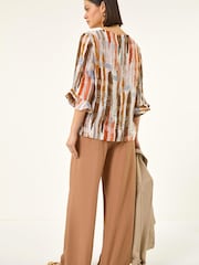 رداء عُلوي بطبعة تجريدية وأكمام كشكشة من Roman - Image 3 of 5