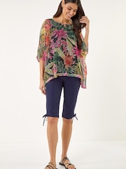 Roman Pink Floral Print Mesh Overlay Top - Image 4 of 5