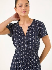 Roman Blue Petite Border Print V-Neck Dress - Image 4 of 5
