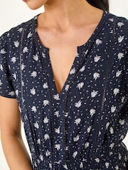 Roman Blue Petite Border Print V-Neck Dress - Image 5 of 5