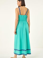 Roman Blue Contrast Ric Rac 100% Cotton Midi Dress - Image 3 of 5