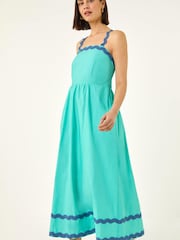 Roman Blue Contrast Ric Rac 100% Cotton Midi Dress - Image 4 of 5